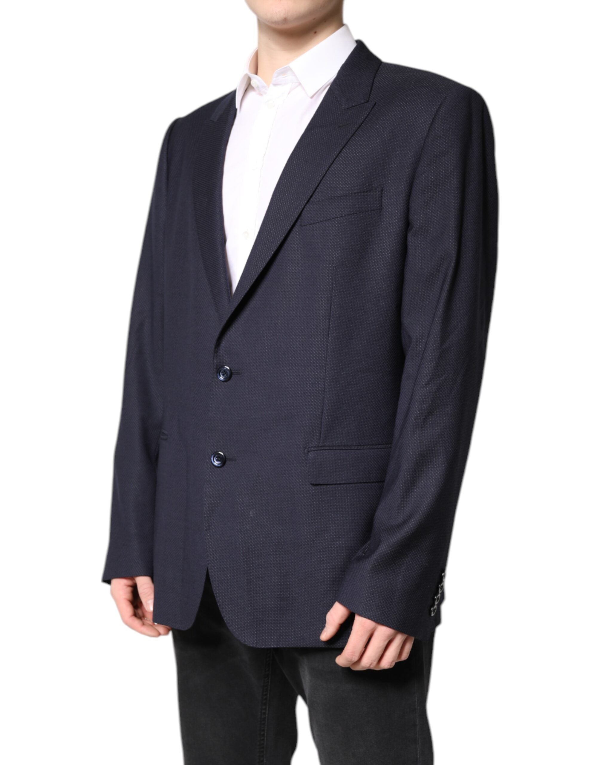 Dolce &amp; Gabbana Sort Uld Enkeltradet Frakke Blazer Suit