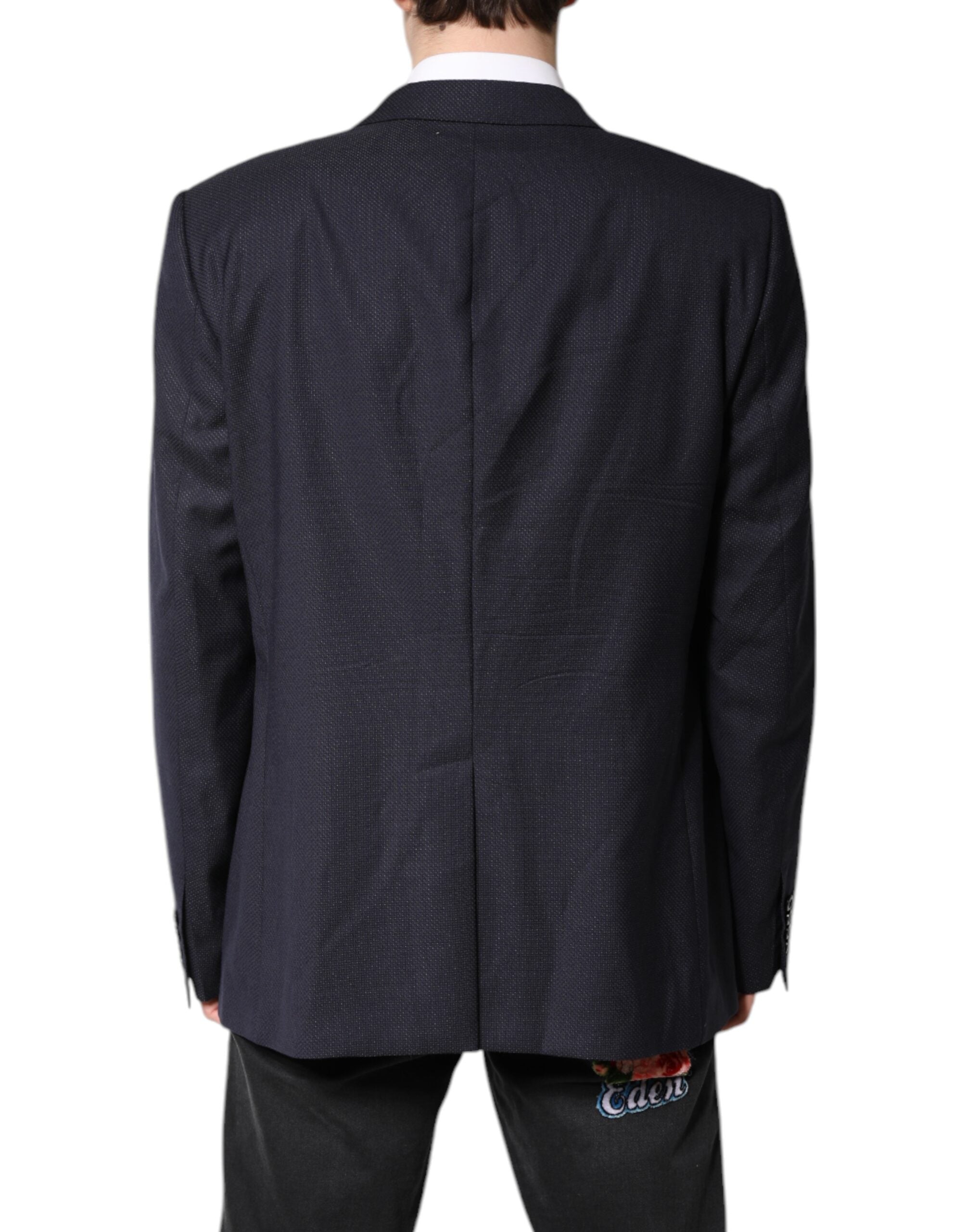 Dolce &amp; Gabbana Sort Uld Enkeltradet Frakke Blazer Suit