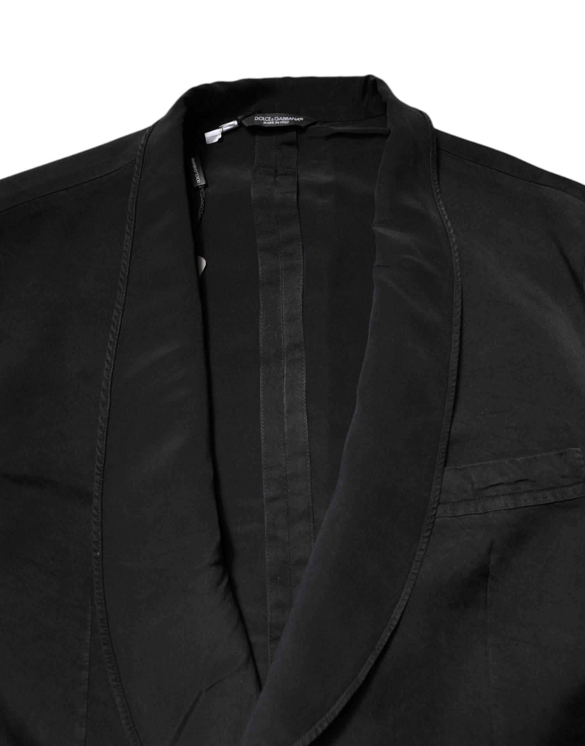Dolce & Gabbana Black Silk Single Breasted Coat Blazer Suit - Hilstor