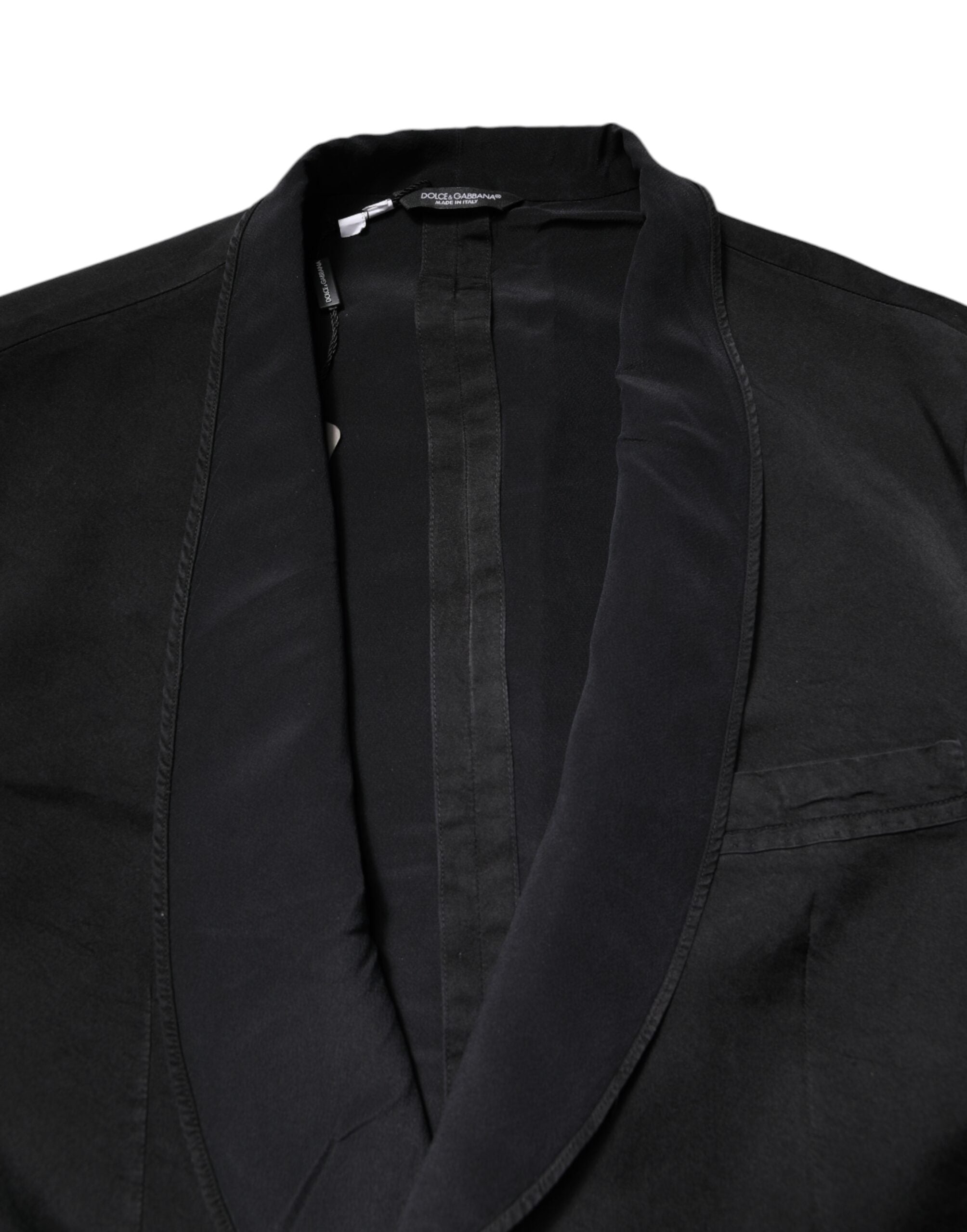 Dolce &amp; Gabbana Sort Silke Enkeltradet Frakke Blazer Suit