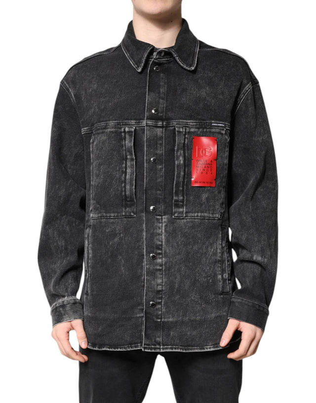 Dolce & Gabbana Black Logo Cotton Stretch Denim Jacket - Hilstor