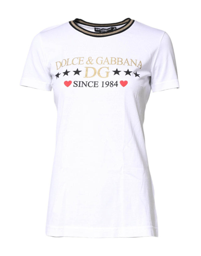 Dolce & Gabbana White Graphic Print Cotton Crew Neck T-shirt - Hilstor