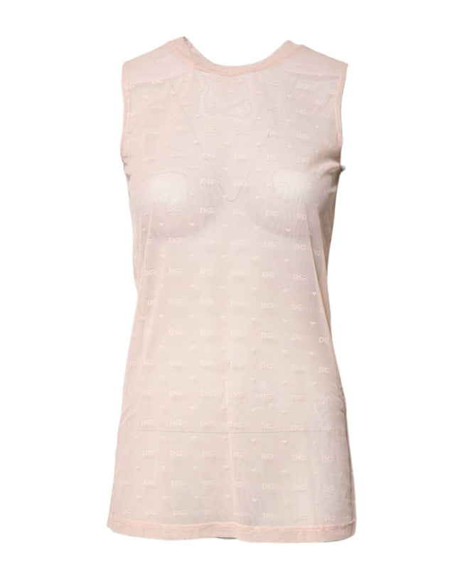 Dolce & Gabbana Beige Nylon Logo Monogram Sleeveless Tank Top - Hilstor