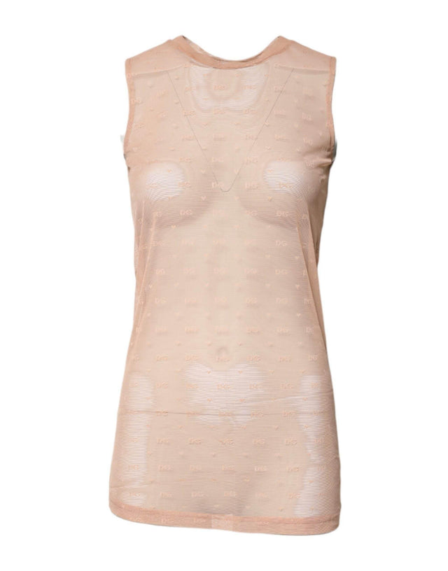 Dolce & Gabbana Beige Nylon Logo Monogram Sleeveless Tank Top - Hilstor