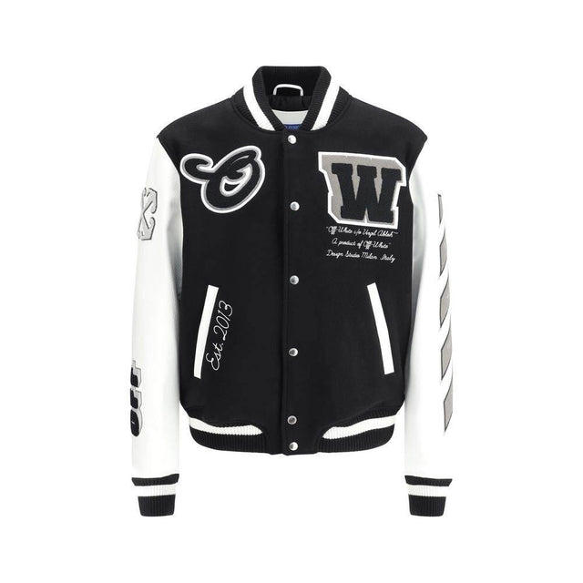 Off-White Leather and wool varsity Bomber - Hilstor