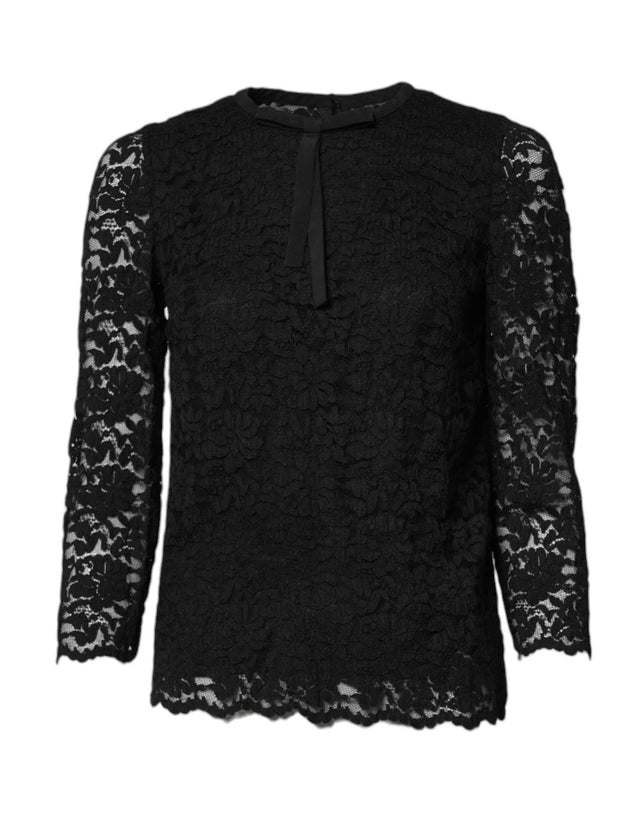 Dolce & Gabbana Black Lace STAFF Crew Neck Long Sleeves Top - Hilstor
