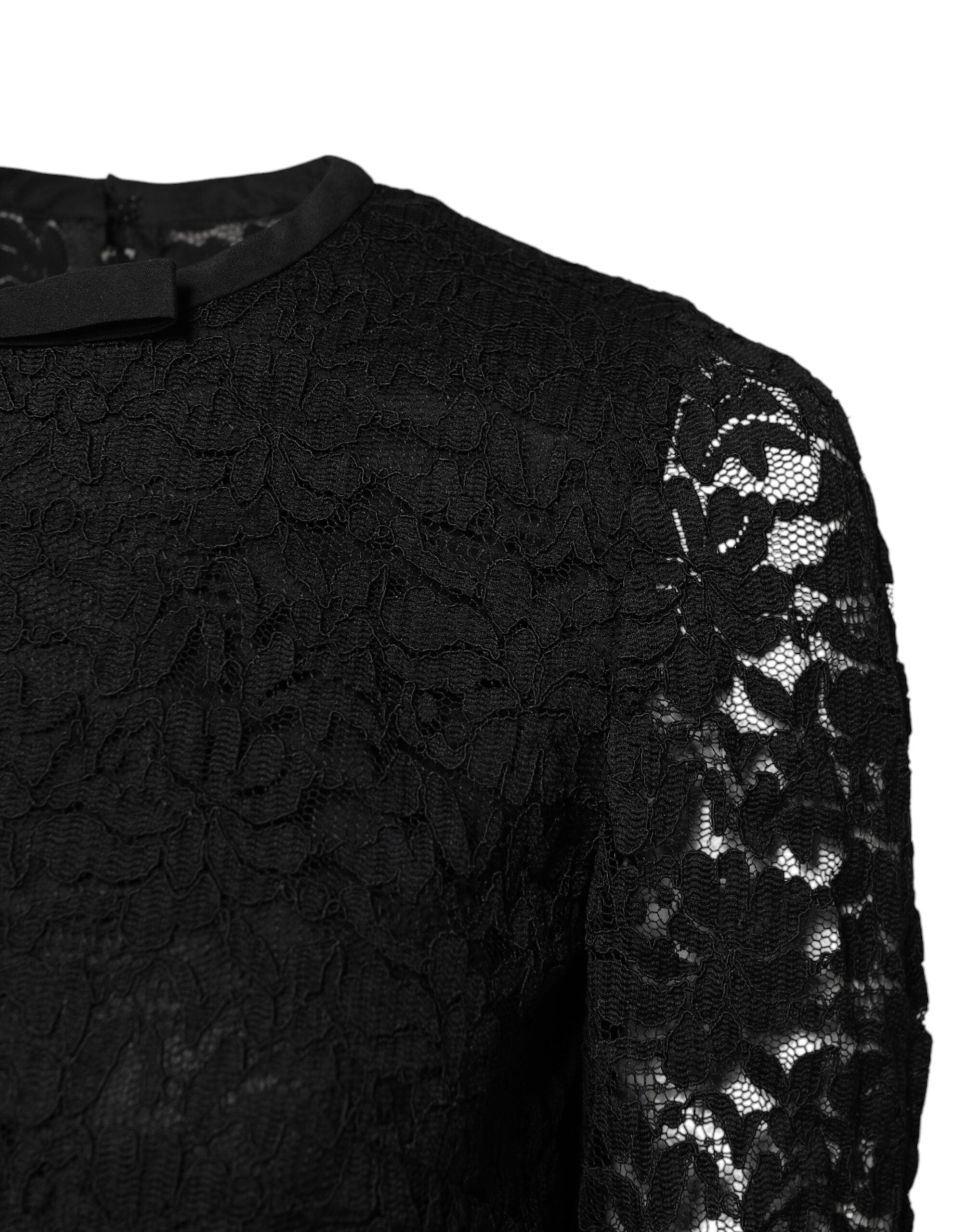 Dolce &amp; Gabbana Svart Spets STAFF Rundringad Långärmad Topp
