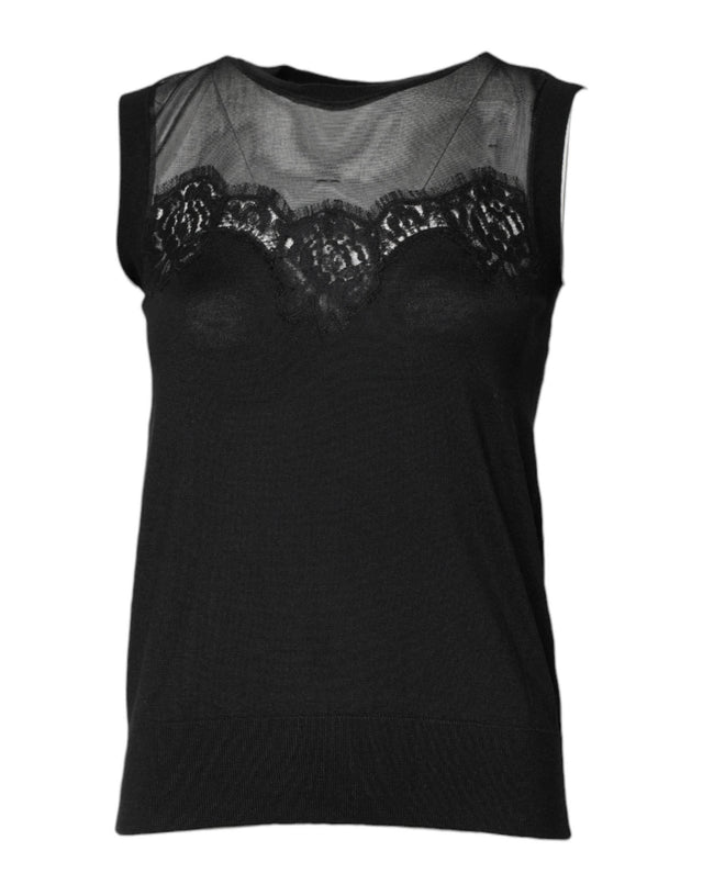 Dolce & Gabbana Black Lace Sheer Crew Neck Sleeveless Top - Hilstor