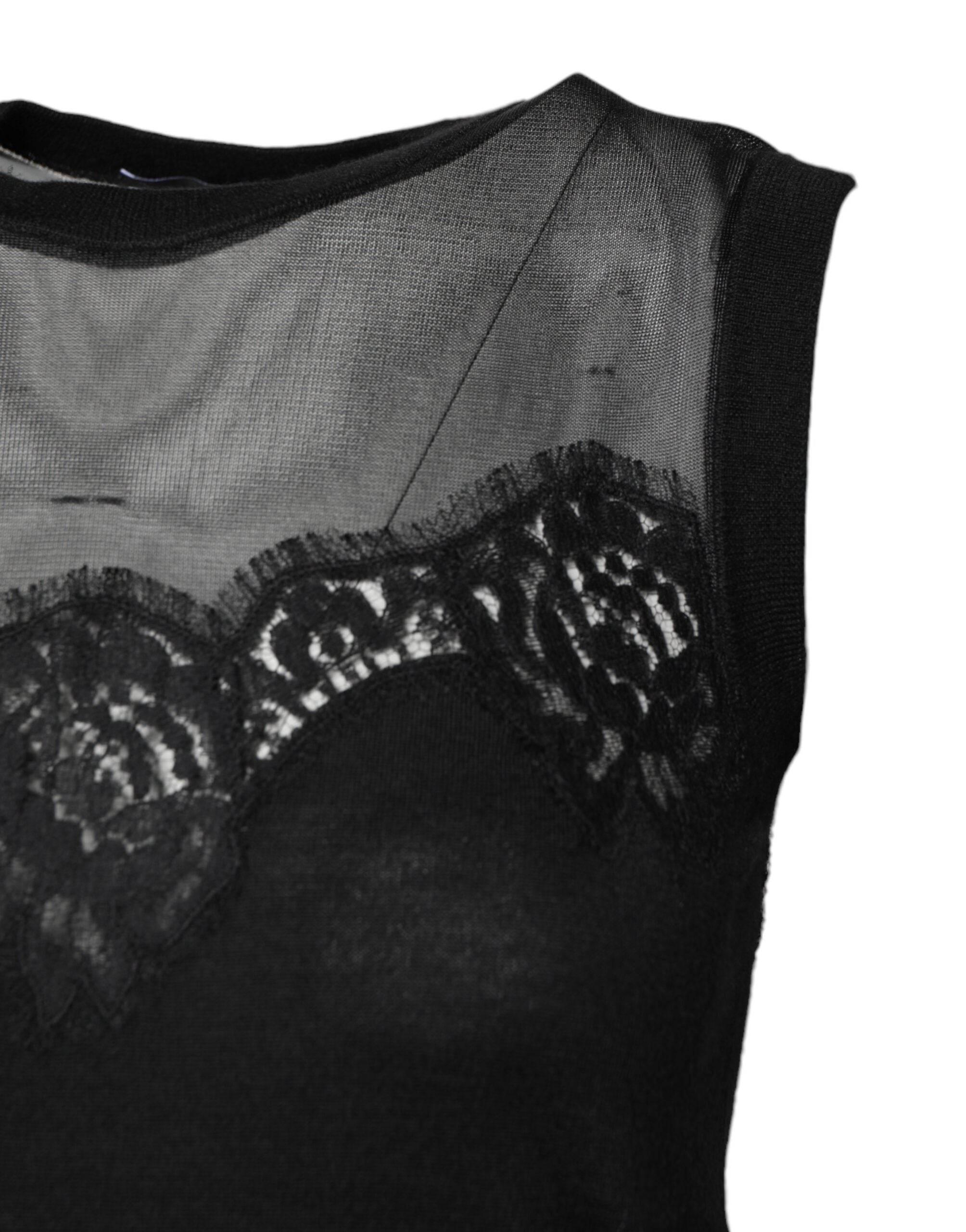 Dolce & Gabbana Black Lace Sheer Crew Neck Sleeveless Top - Hilstor