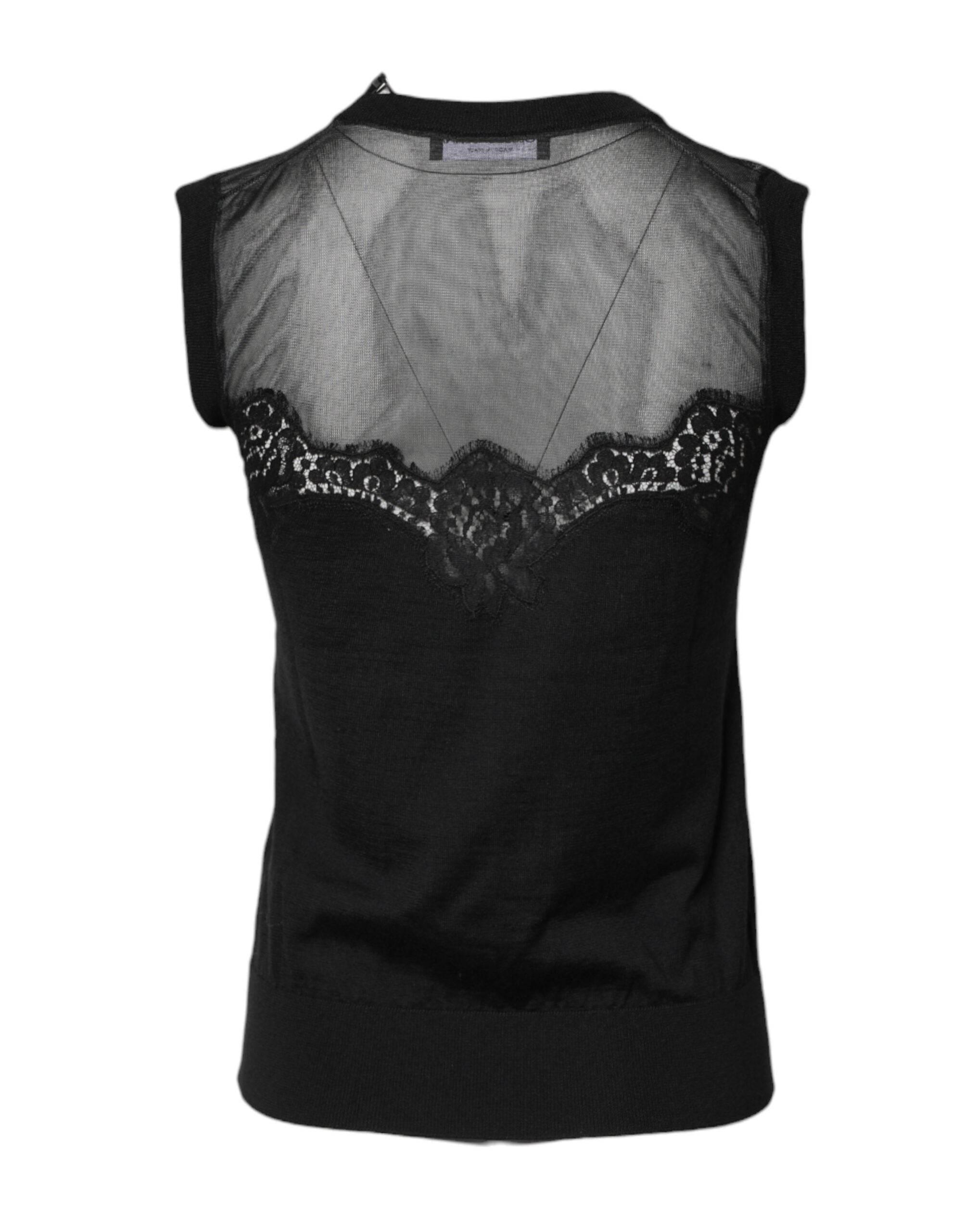 Dolce & Gabbana Black Lace Sheer Crew Neck Sleeveless Top - Hilstor