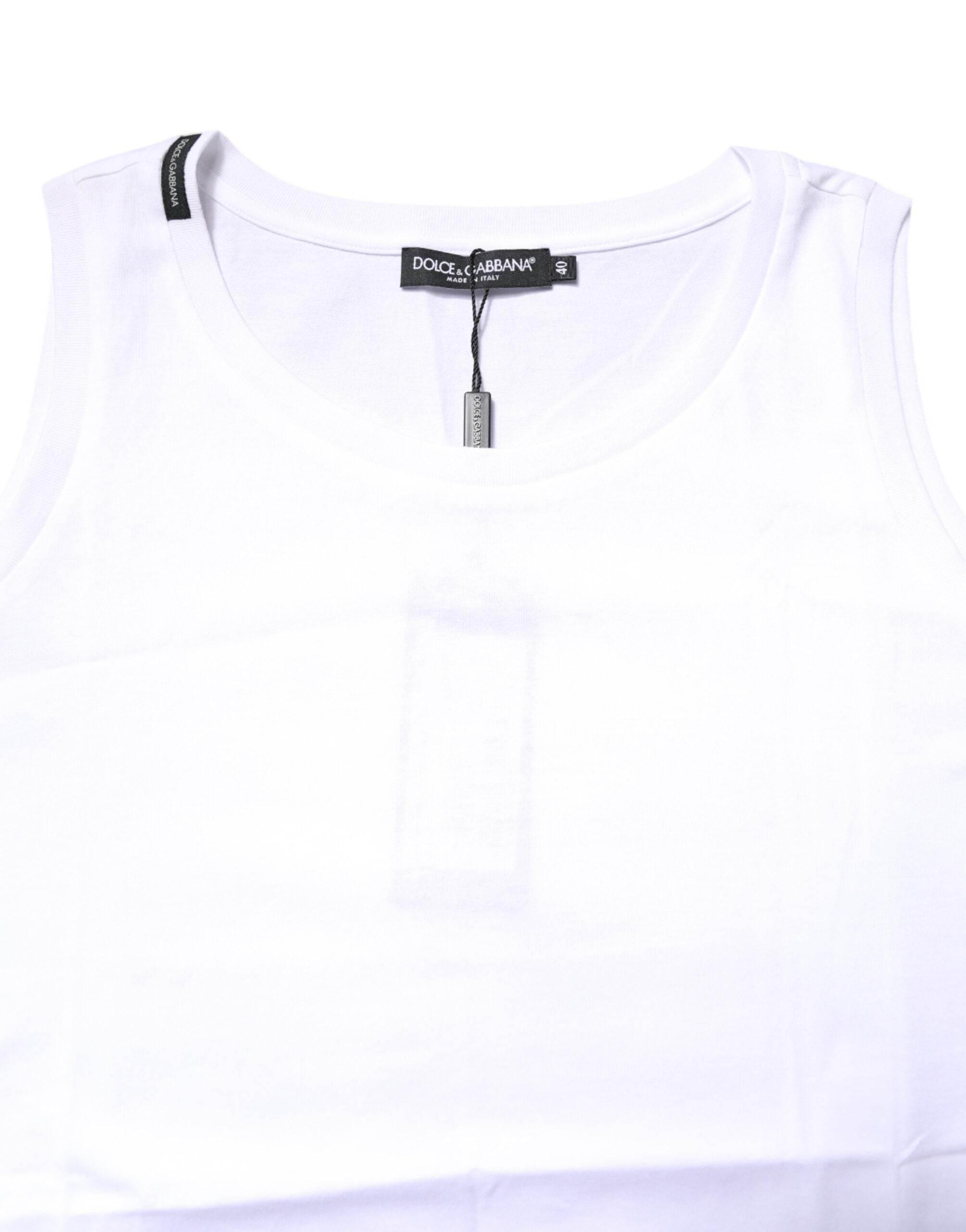 Dolce & Gabbana White Cotton Sleeveless Crew Neck T-shirt - Hilstor