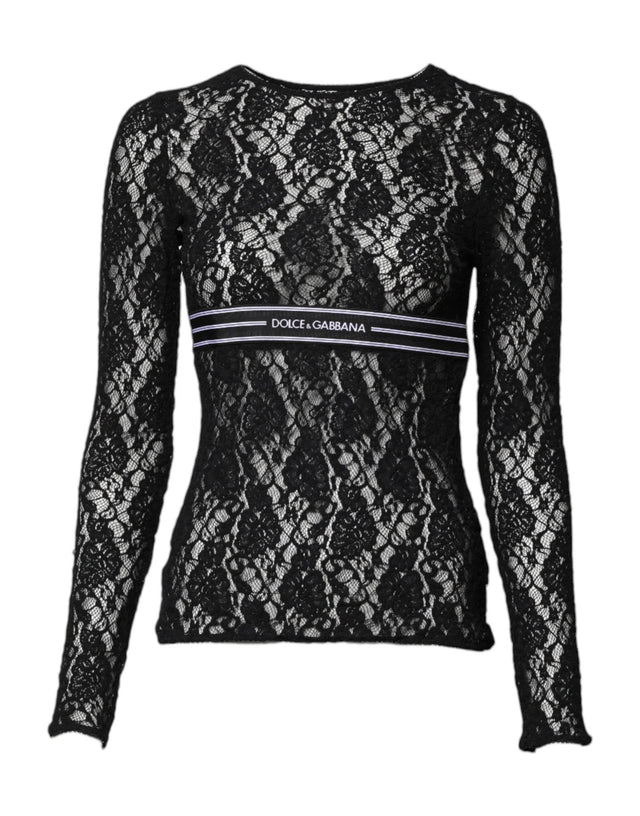 Dolce & Gabbana Black Floral Lace Long Sleeves Pullover Top - Hilstor