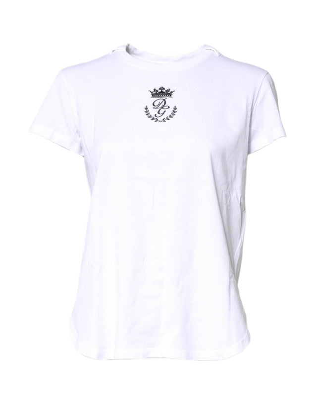 Dolce & Gabbana White Logo Crown Cotton Crew Neck T-shirt - Hilstor