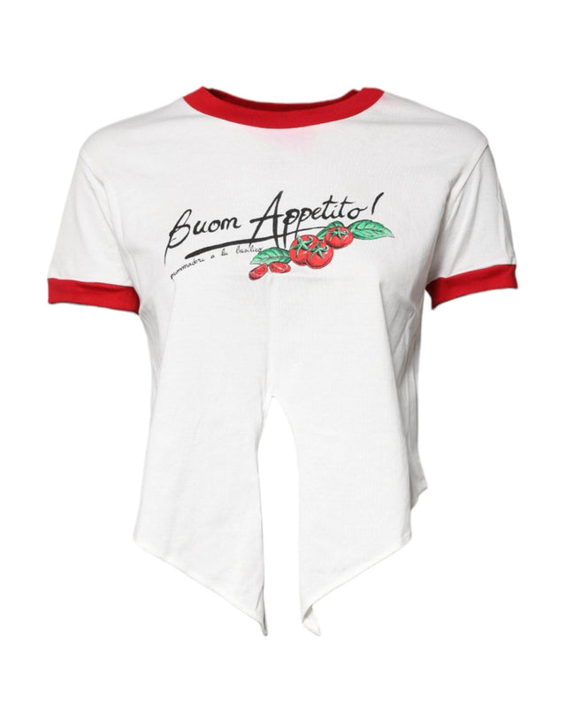 Dolce & Gabbana White Printed Round Neck Cropped Top T-shirt - Hilstor