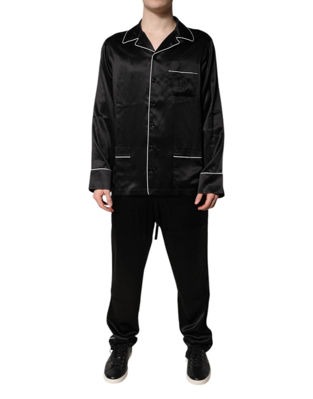 Dolce & Gabbana Black Silk Shirt Pants Pajama Set Sleepwear - Hilstor