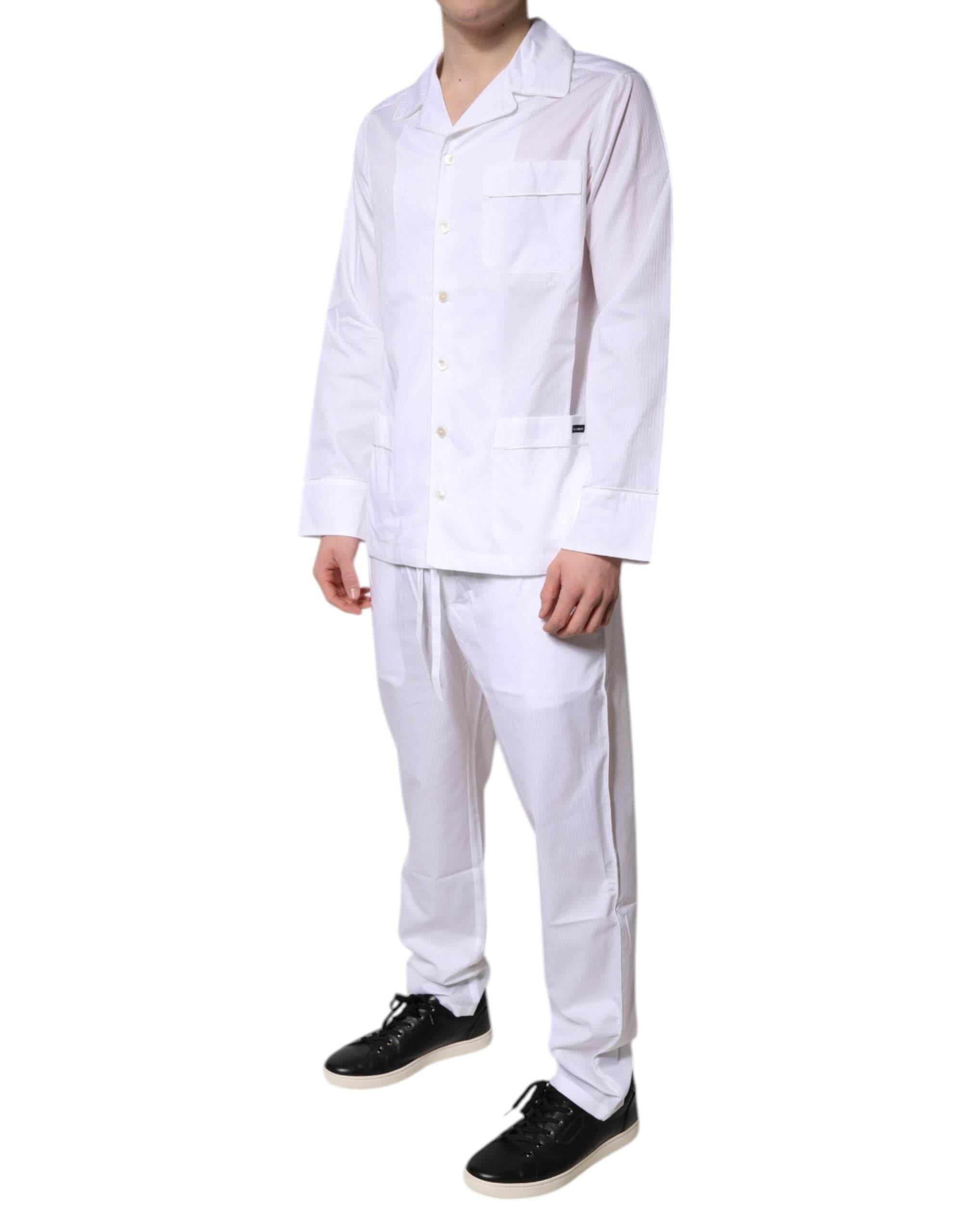 Dolce & Gabbana White Cotton Shirt Pants Pajama Set Sleepwear - Hilstor