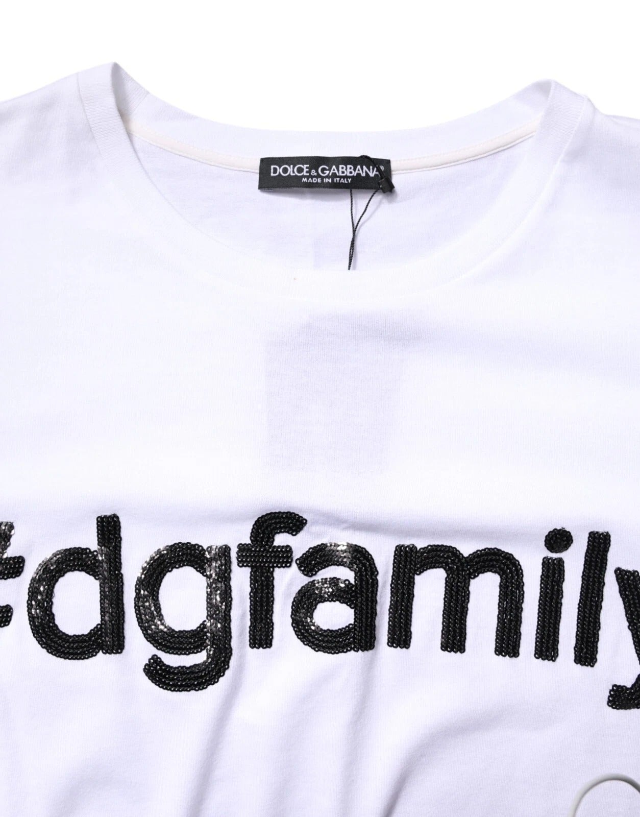 Dolce & Gabbana Hvid #DGFfamilietryk T-shirt i bomuld med rund hals