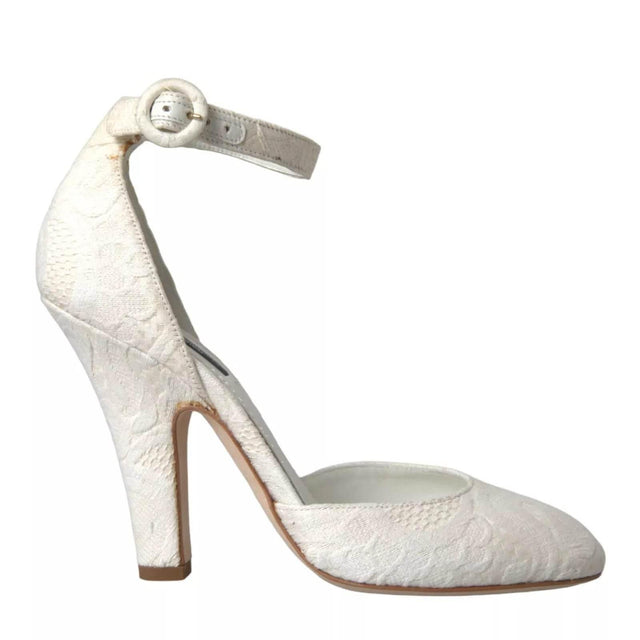 Dolce & Gabbana White Floral Jacquard Mary Janes Heels Pumps Shoes - Hilstor