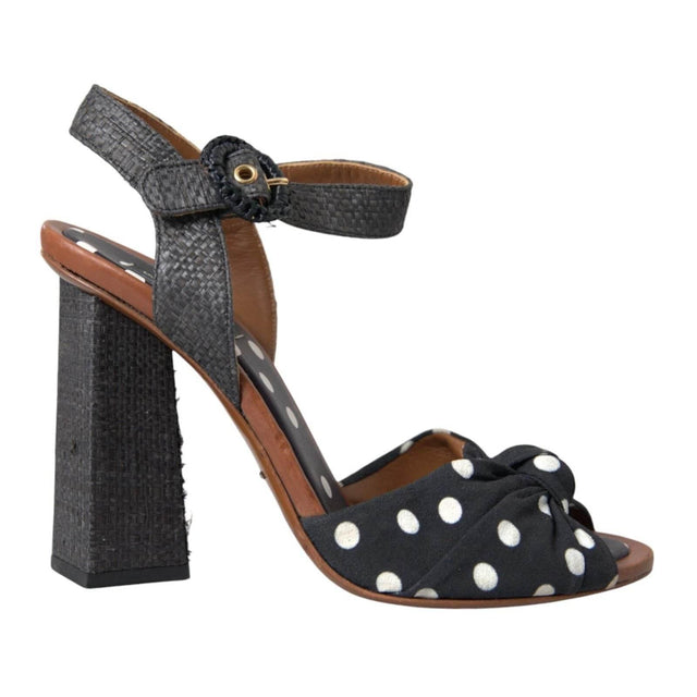 Dolce & Gabbana Black Polka Dot Leather Heels Sandals Shoes - Hilstor