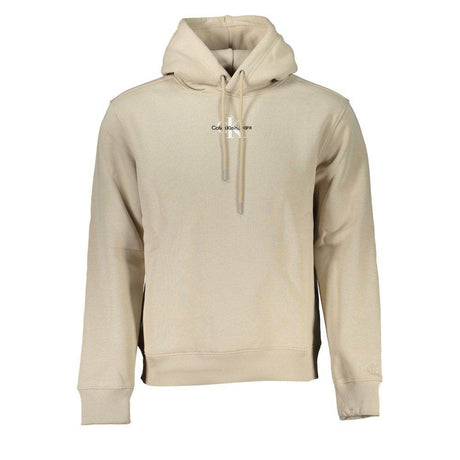 Calvin Klein Beige Fleece Hooded Sweatshirt with Logo Embroidery - Hilstor