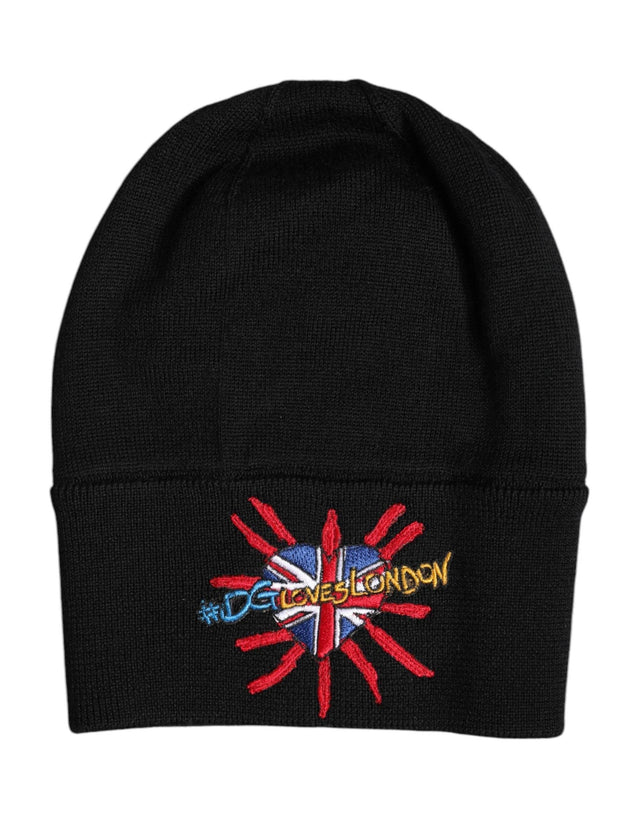 Dolce & Gabbana Black #DGLOVESLONDON Knitted Beanie Hat - Hilstor