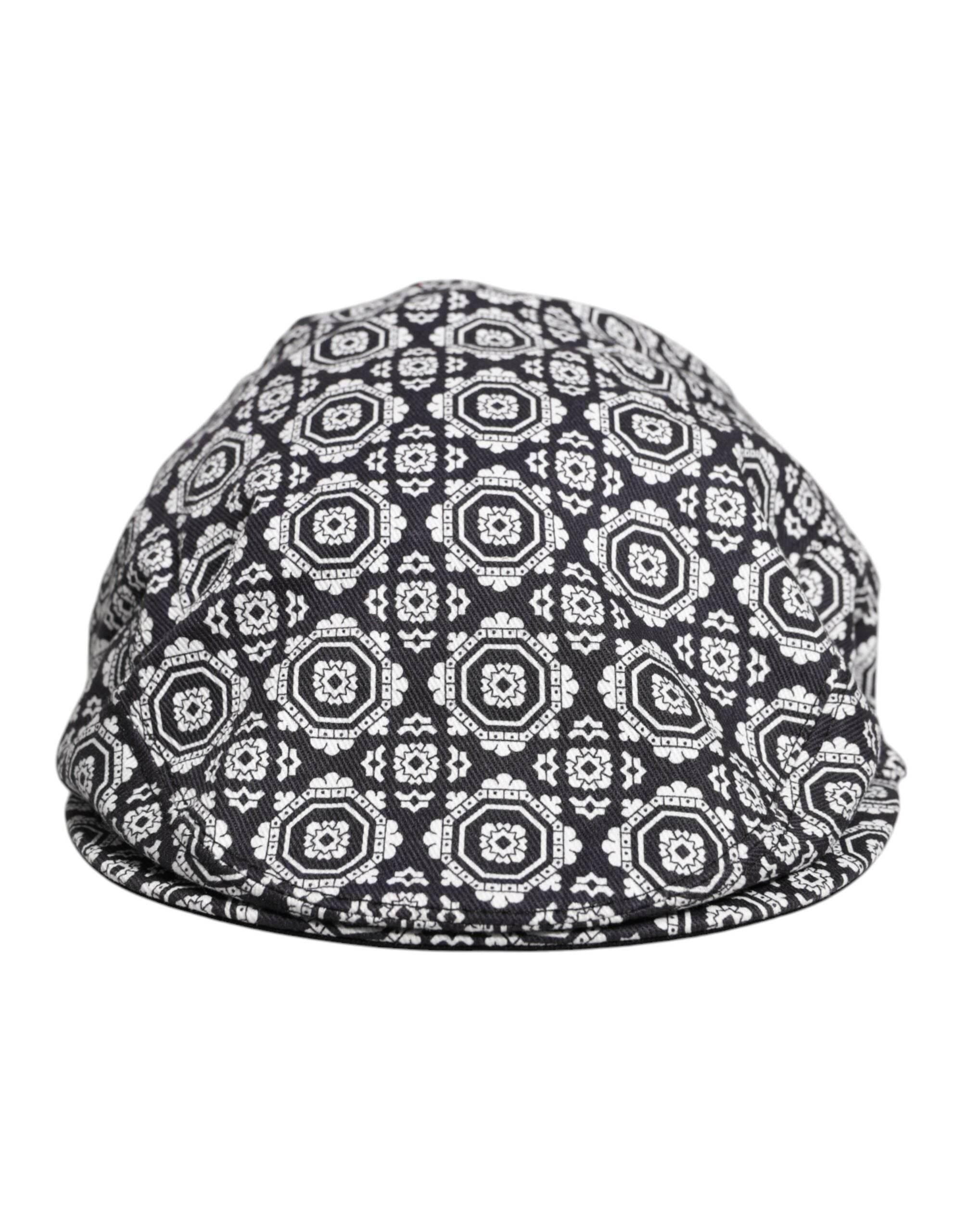 Dolce & Gabbana Black White Printed Newsboy Capello Cabbie Hat - Hilstor