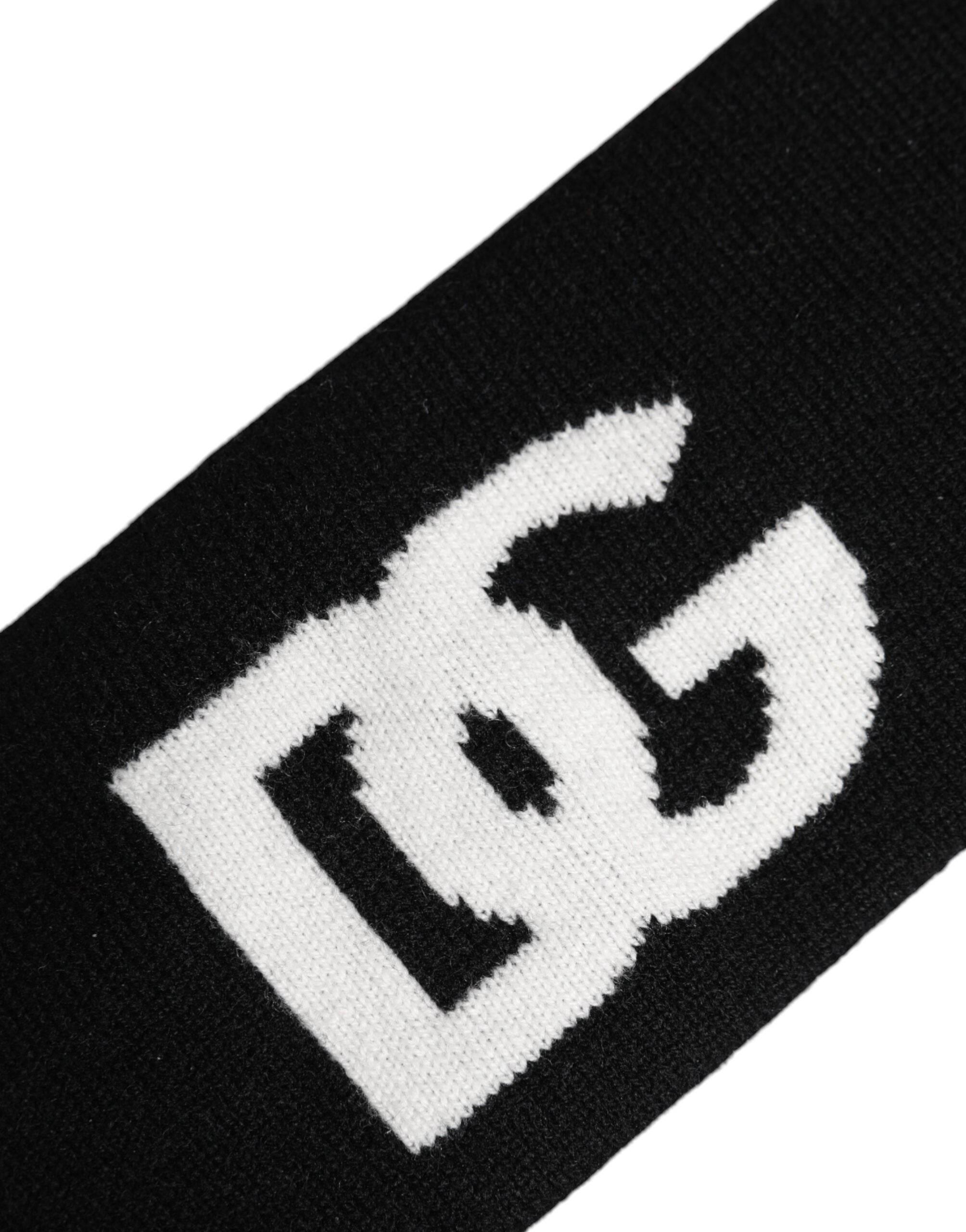Dolce & Gabbana Black White DG Cashmere Knitted Headband Hat - Hilstor