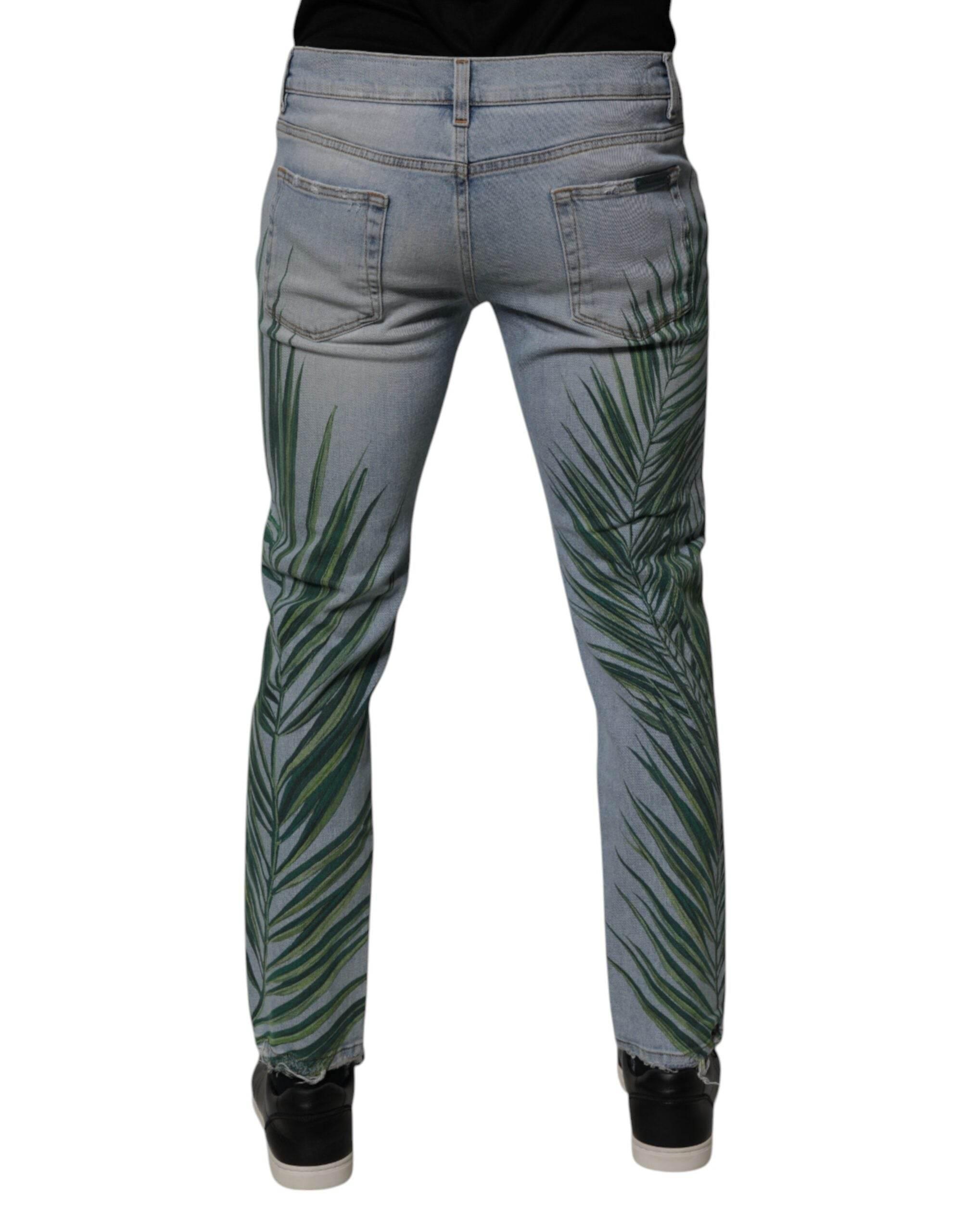 Dolce & Gabbana Light Blue Leaf Cotton Classic Men Denim Jeans - Hilstor