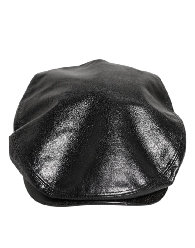 Dolce & Gabbana Black Calf Newsboy Capello Cabbie Hat - Hilstor