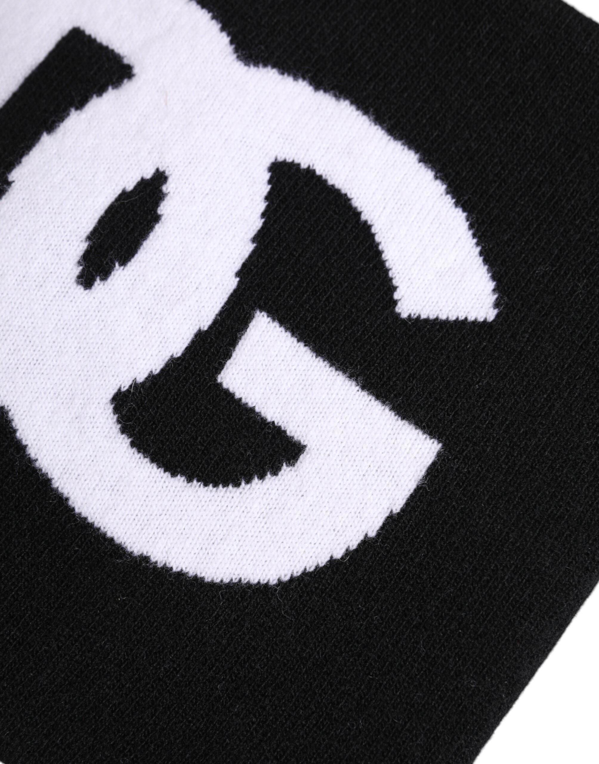 Dolce & Gabbana Black White Logo Print Knitted Neck Warmer Scarf - Hilstor