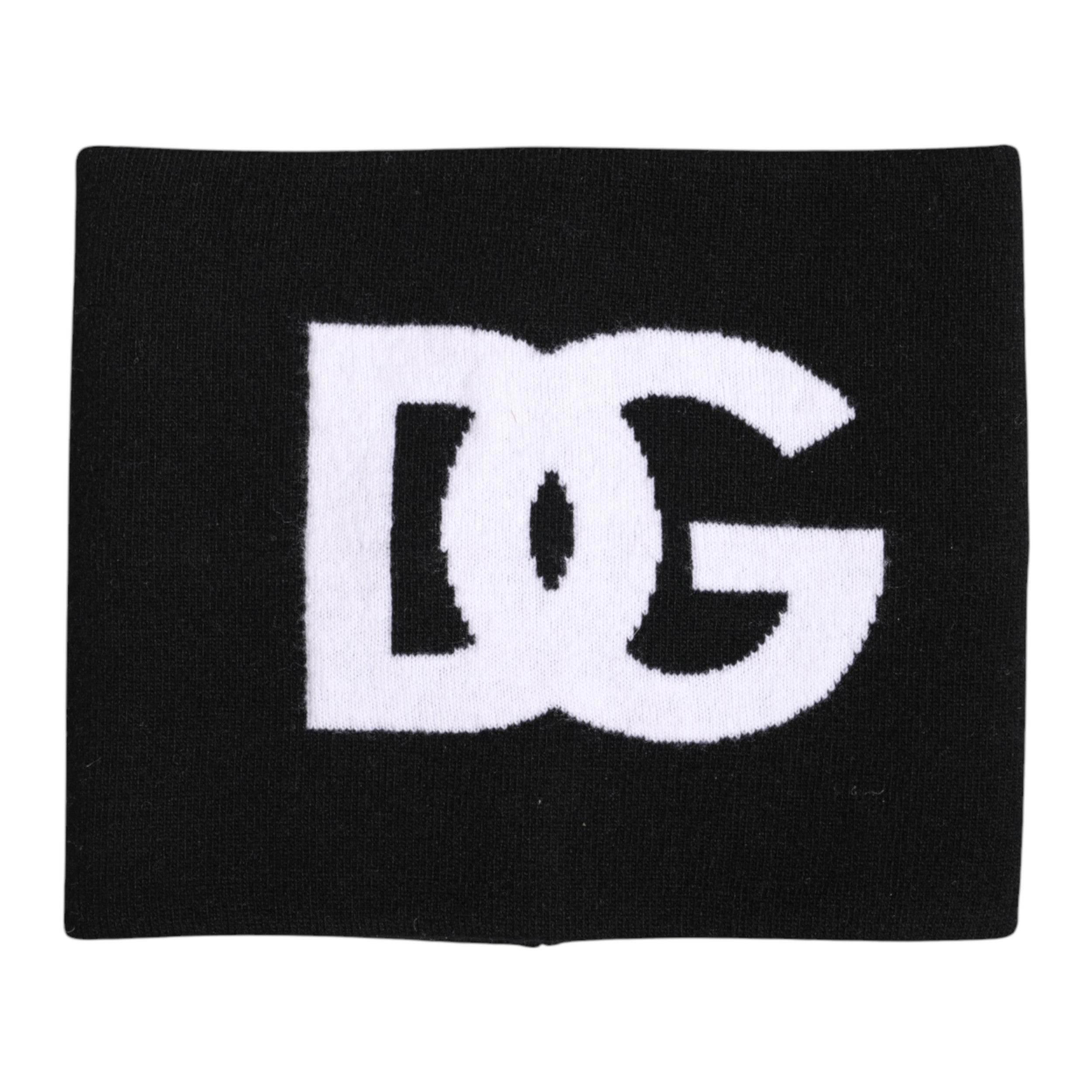 Dolce & Gabbana Black White Logo Print Knitted Neck Warmer Scarf - Hilstor