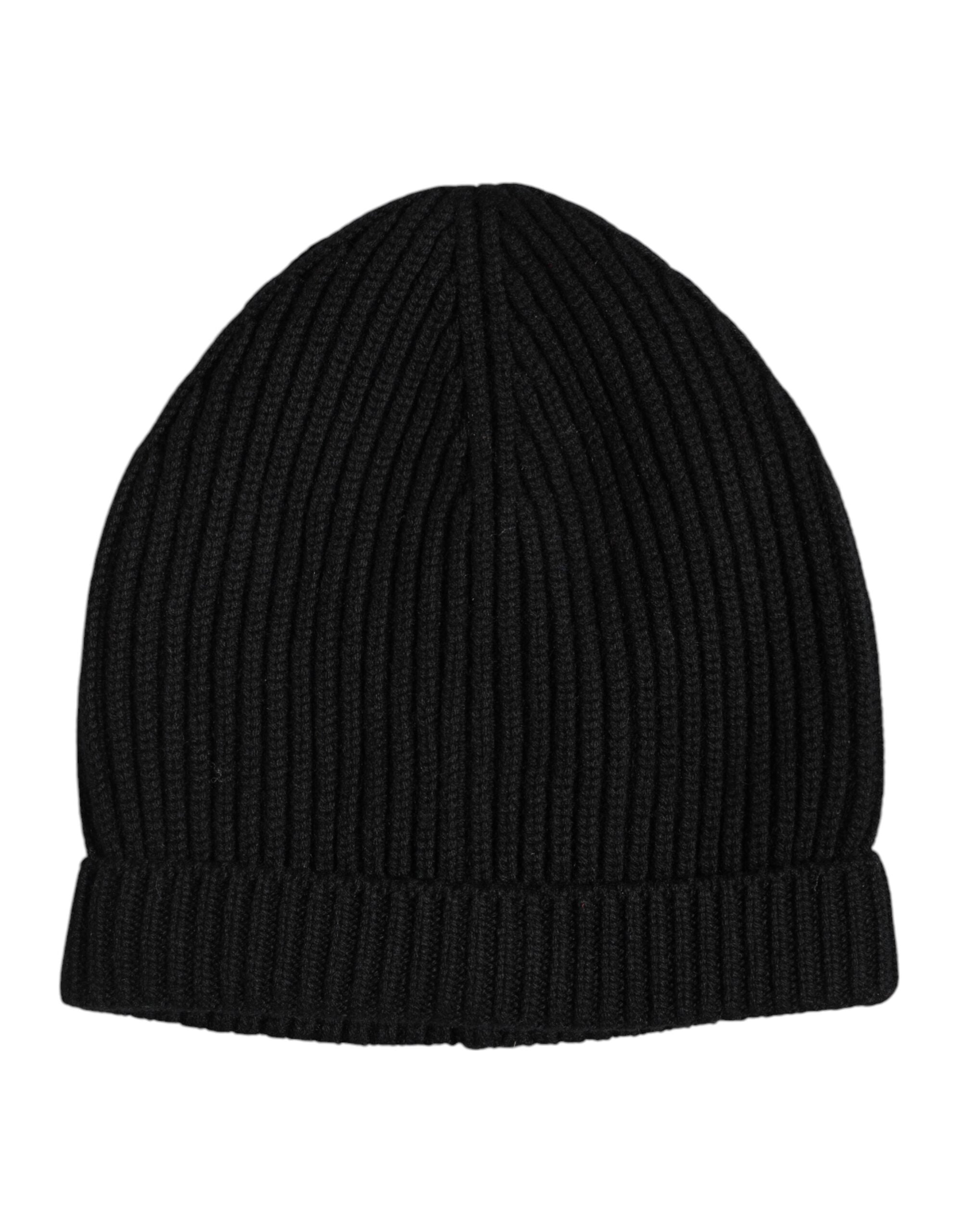 Dolce &amp; Gabbana Sort Cashmere Strikket Vinterhue