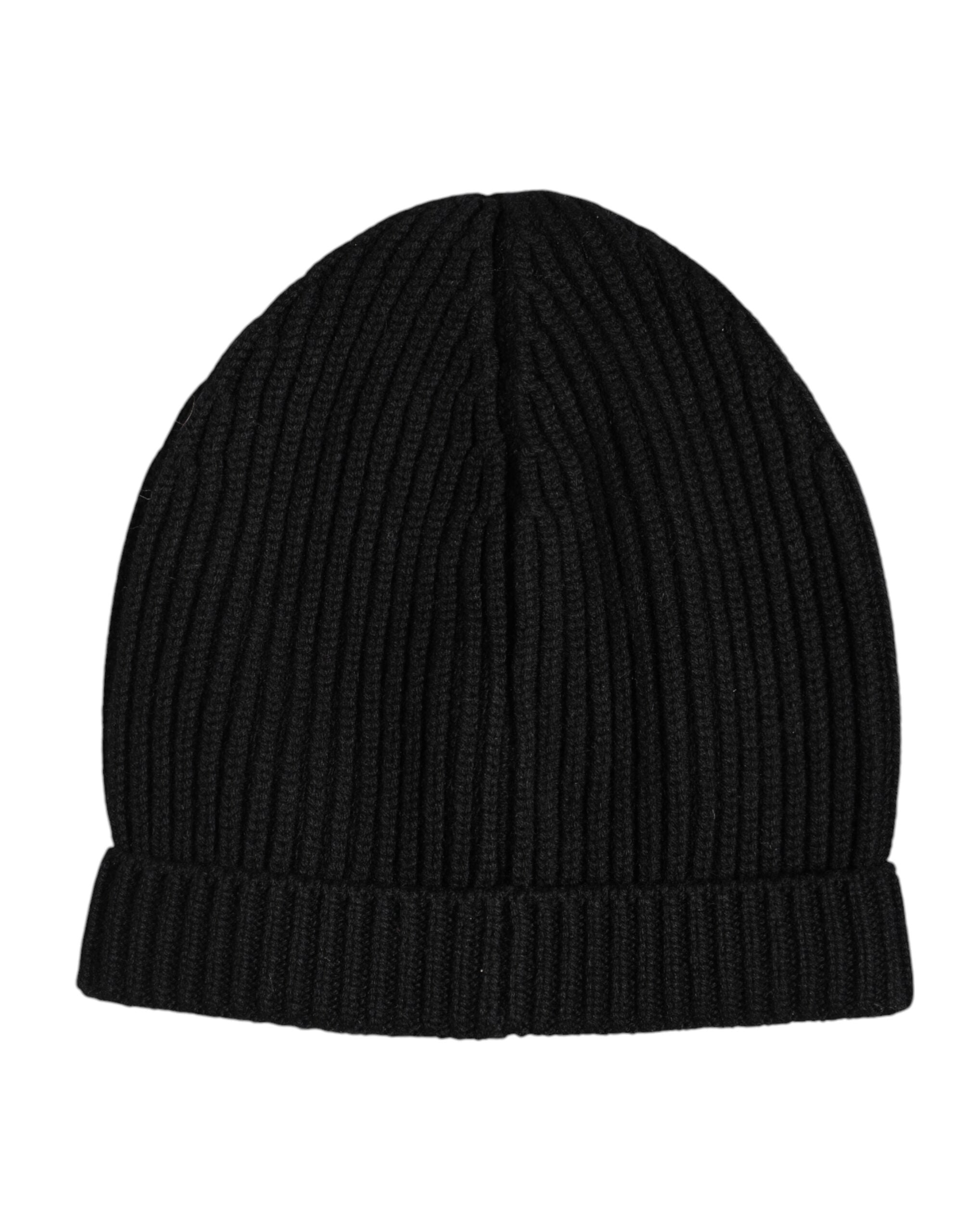 Dolce &amp; Gabbana Sort Cashmere Strikket Vinterhue