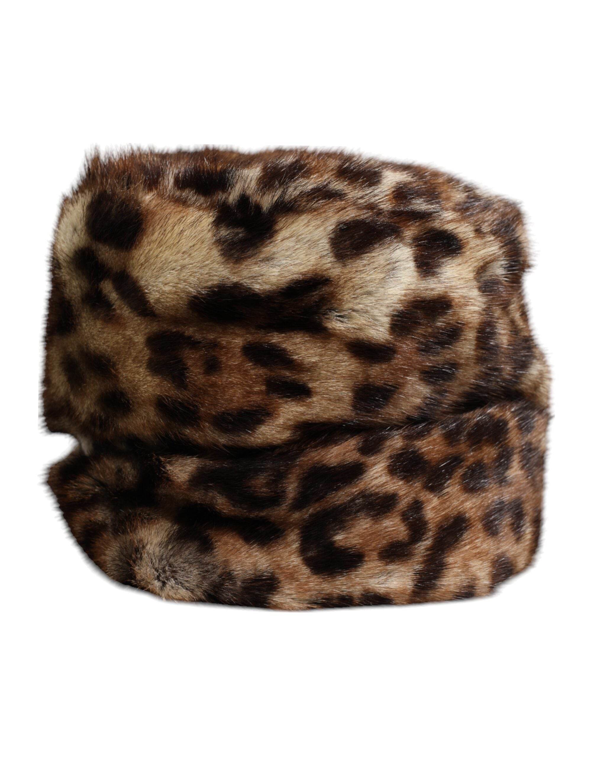 Dolce & Gabbana Brown Leopard Faux Fur Women Bucket Hat - Hilstor