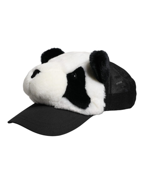 Dolce &amp; Gabbana Sort/Hvid Panda Pels Dame Baseballkasket