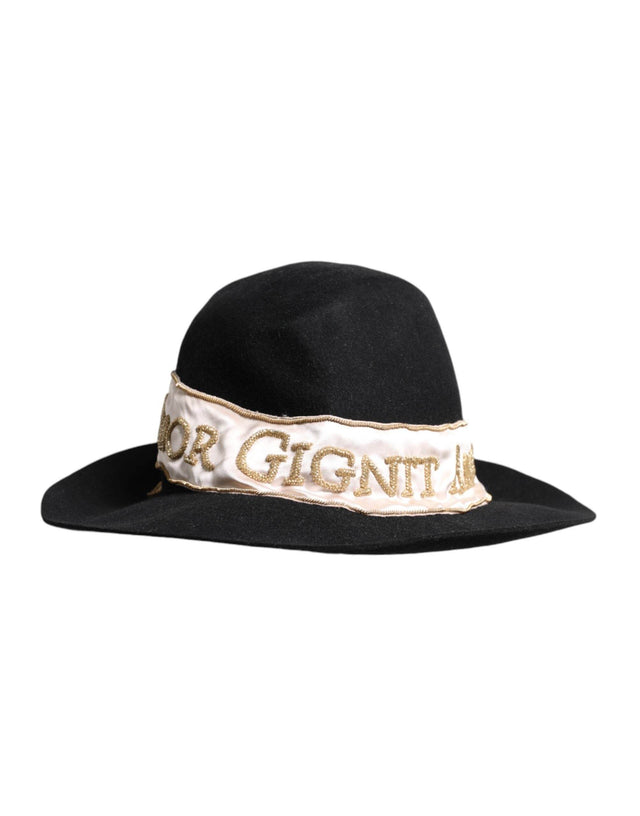 Dolce & Gabbana Black Logo Sequin Embroidery Wide Brim Hat - Hilstor
