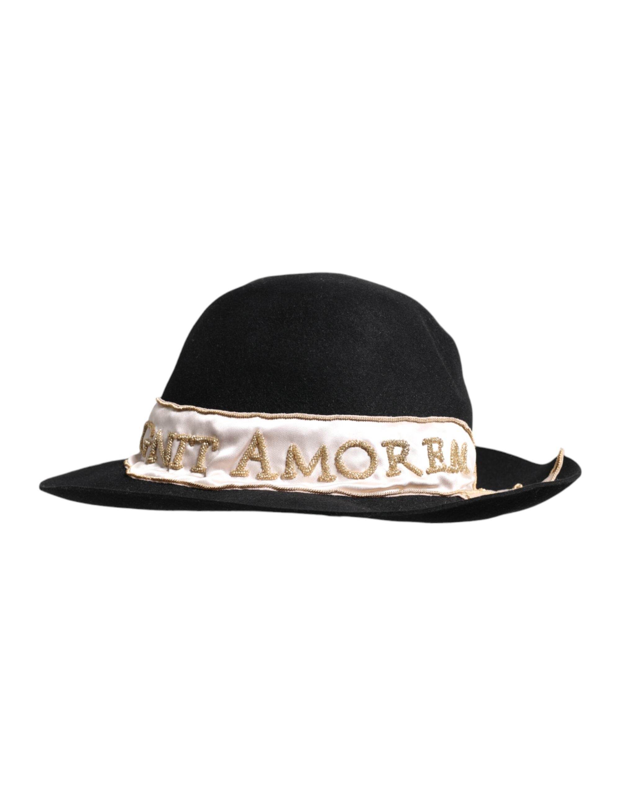 Dolce & Gabbana Black Logo Sequin Embroidery Wide Brim Hat - Hilstor