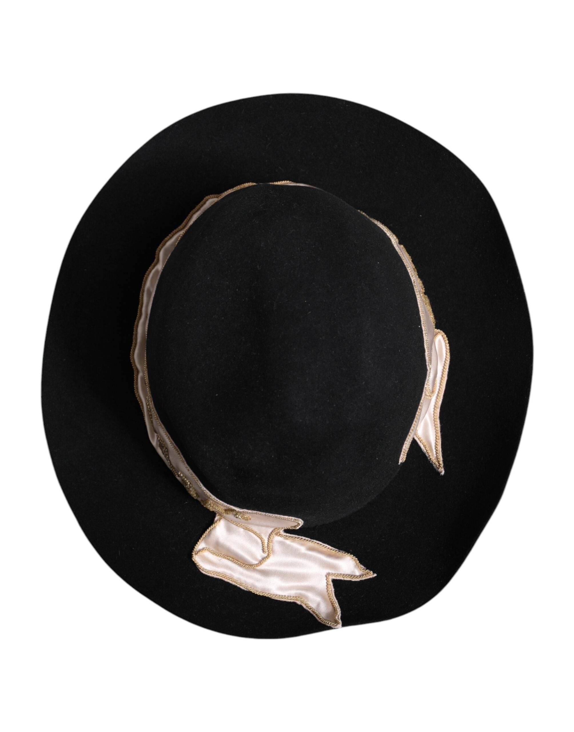 Dolce & Gabbana Black Logo Sequin Embroidery Wide Brim Hat - Hilstor