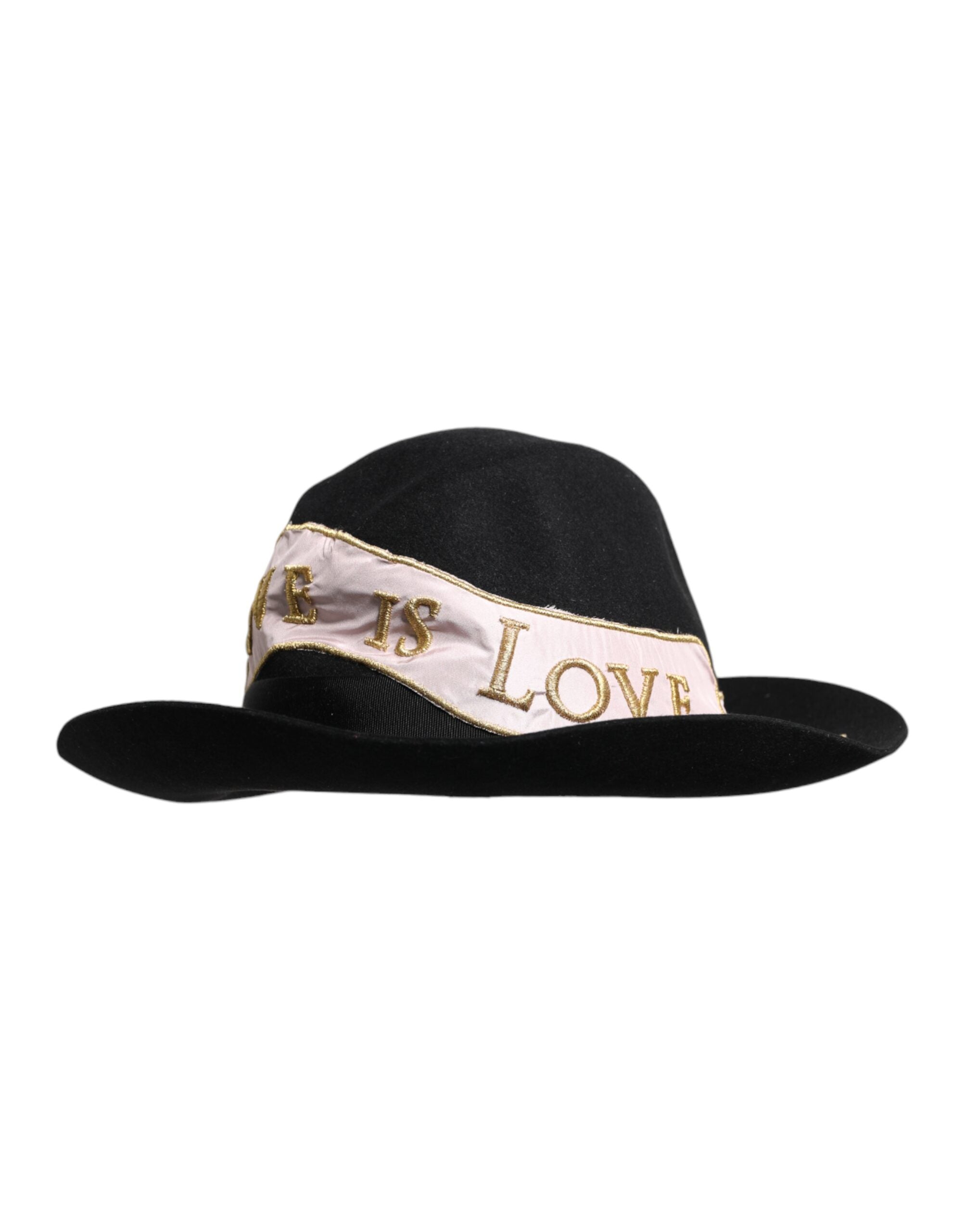 Dolce &amp; Gabbana Sort Logo Broderet Damehat med Bred Skygge