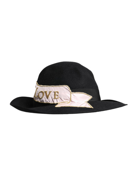 Dolce &amp; Gabbana Sort Logo Broderet Damehat med Bred Skygge