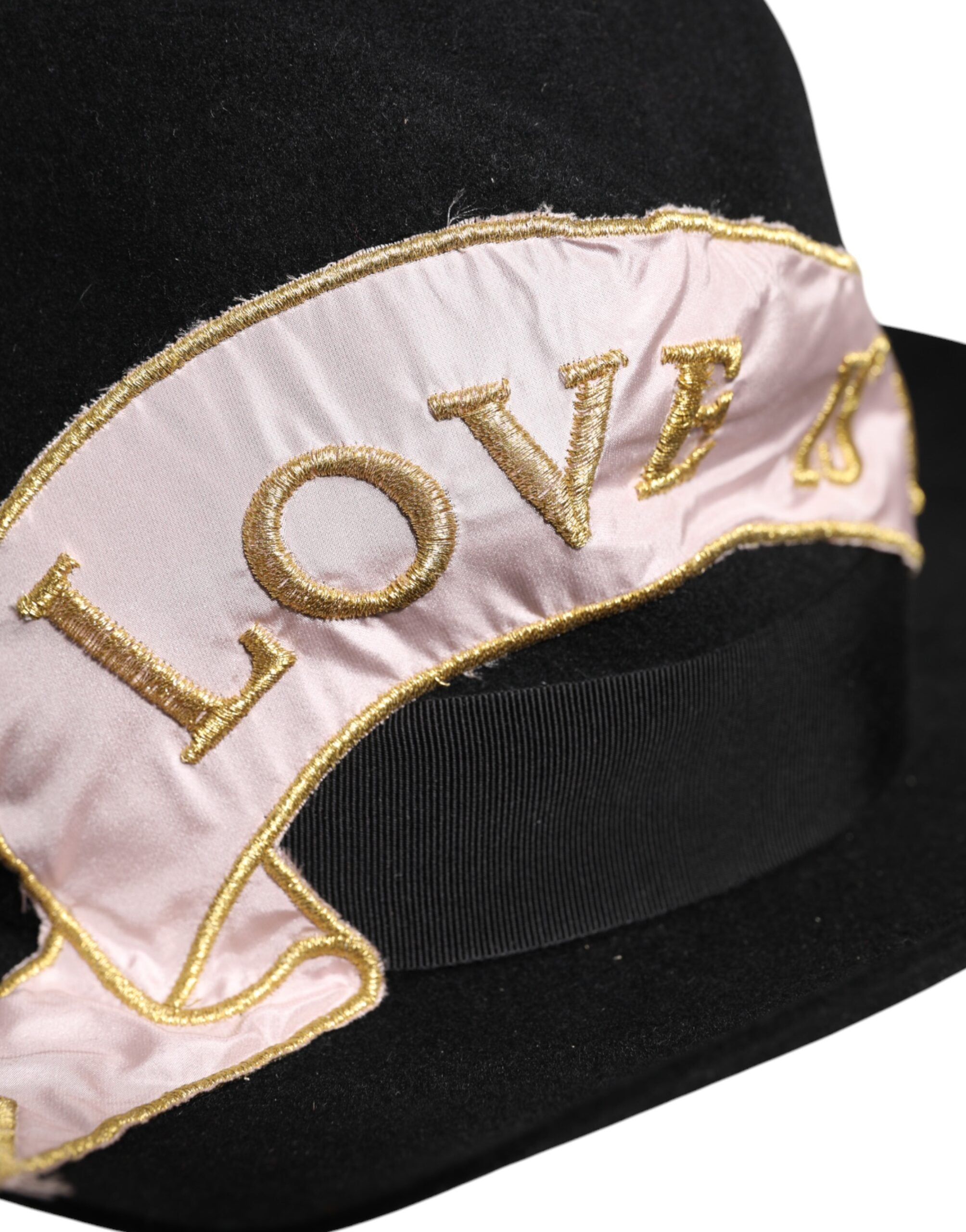 Dolce &amp; Gabbana Sort Logo Broderet Damehat med Bred Skygge