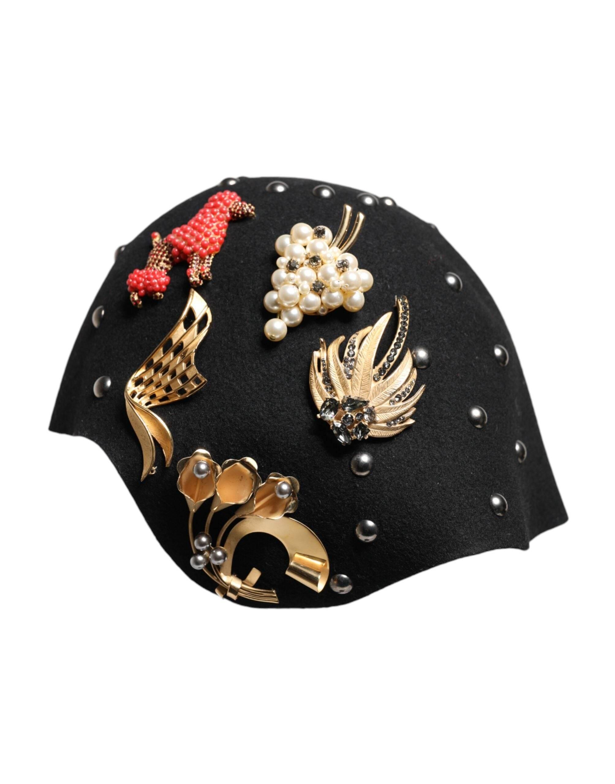 Dolce & Gabbana Black Wool Multicolor Embellished Cloche Hat - Hilstor