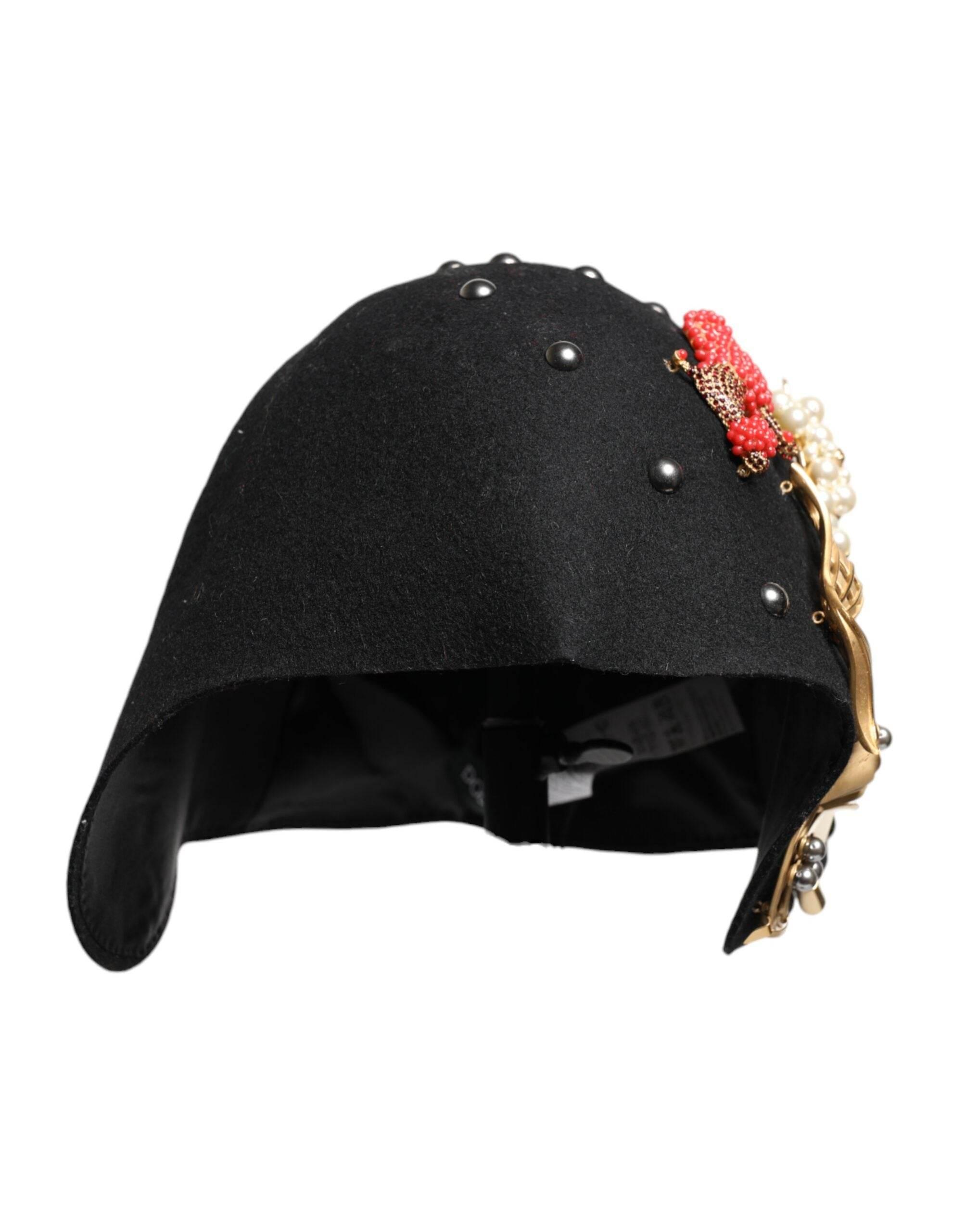 Dolce & Gabbana Black Wool Multicolor Embellished Cloche Hat - Hilstor