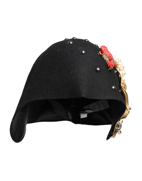 Dolce &amp; Gabbana Sort Uld Flerfarvet Udsmykket Cloche Hat