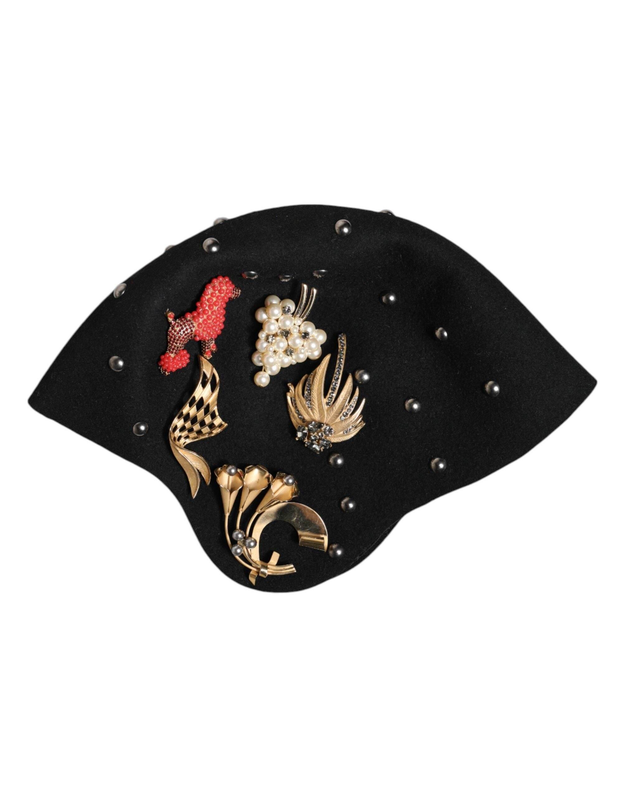Dolce & Gabbana Black Wool Multicolor Embellished Cloche Hat - Hilstor