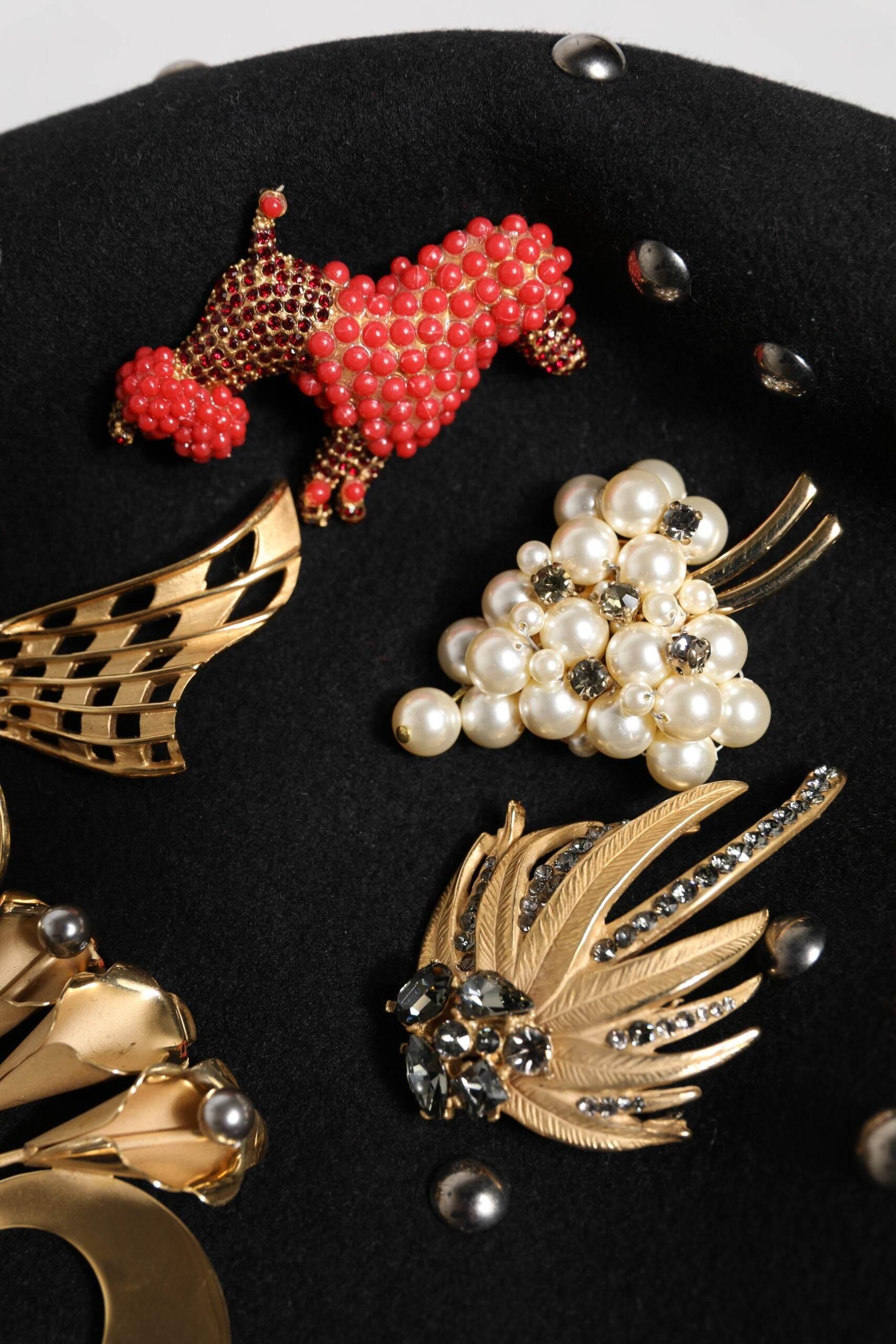 Dolce & Gabbana Black Wool Multicolor Embellished Cloche Hat - Hilstor