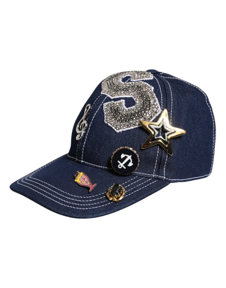 Dolce &amp; Gabbana blå baseballkasket med krystaludsmykning