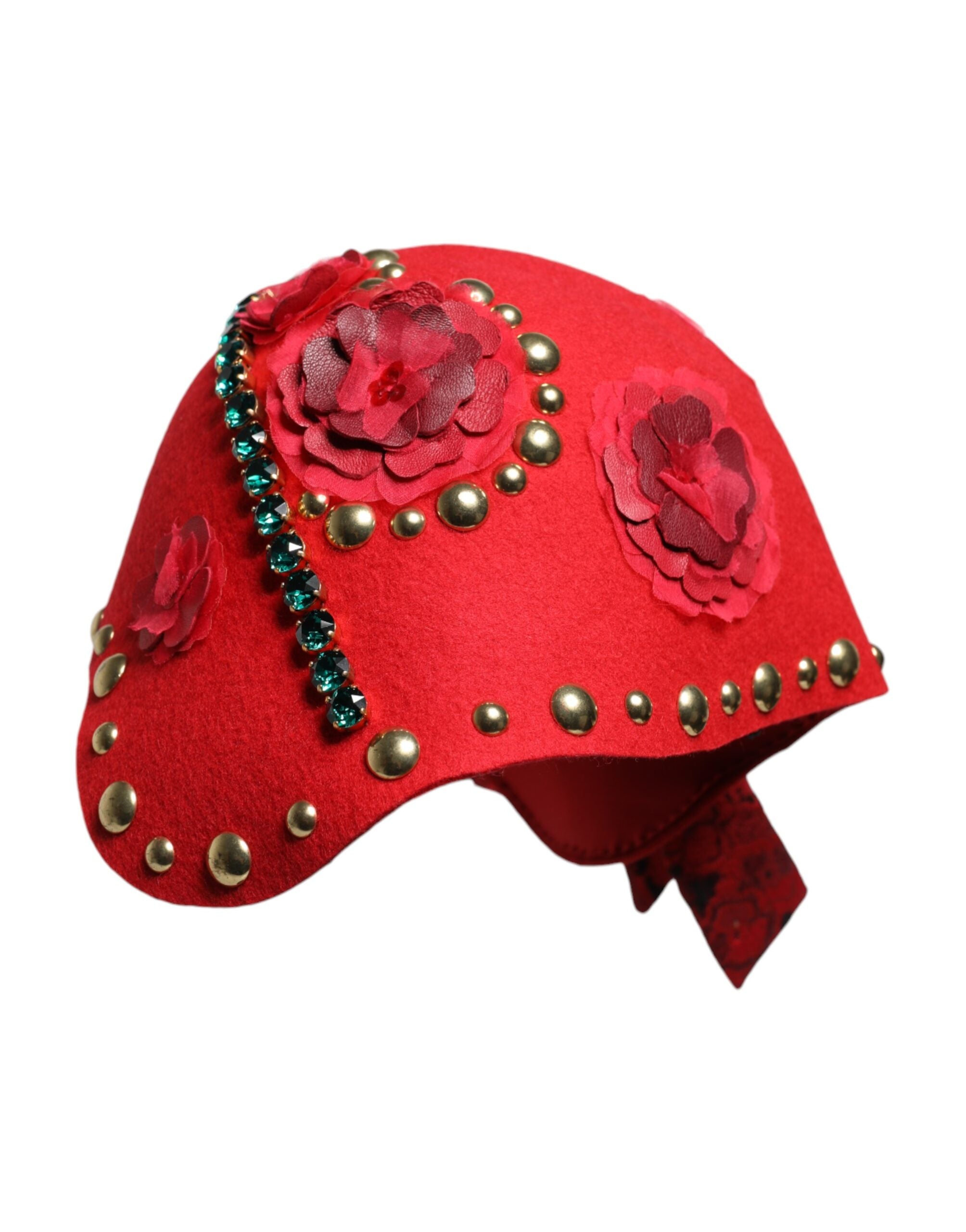 Dolce &amp; Gabbana Rød Krystal Guld Roses Broche Udsmykket Hat