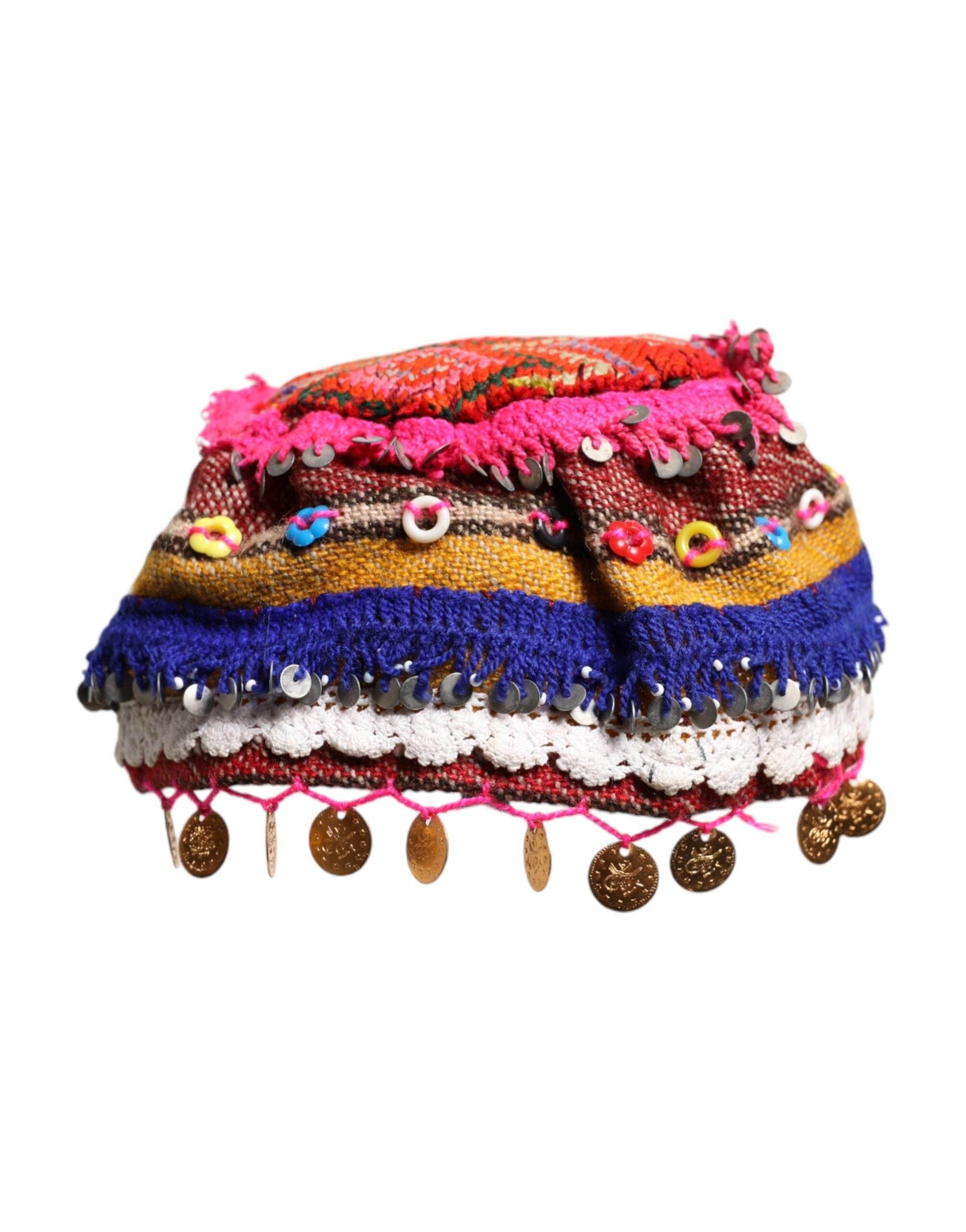Dolce & Gabbana Multicolor Floral Sequin Knitted Embellished Hat - Hilstor