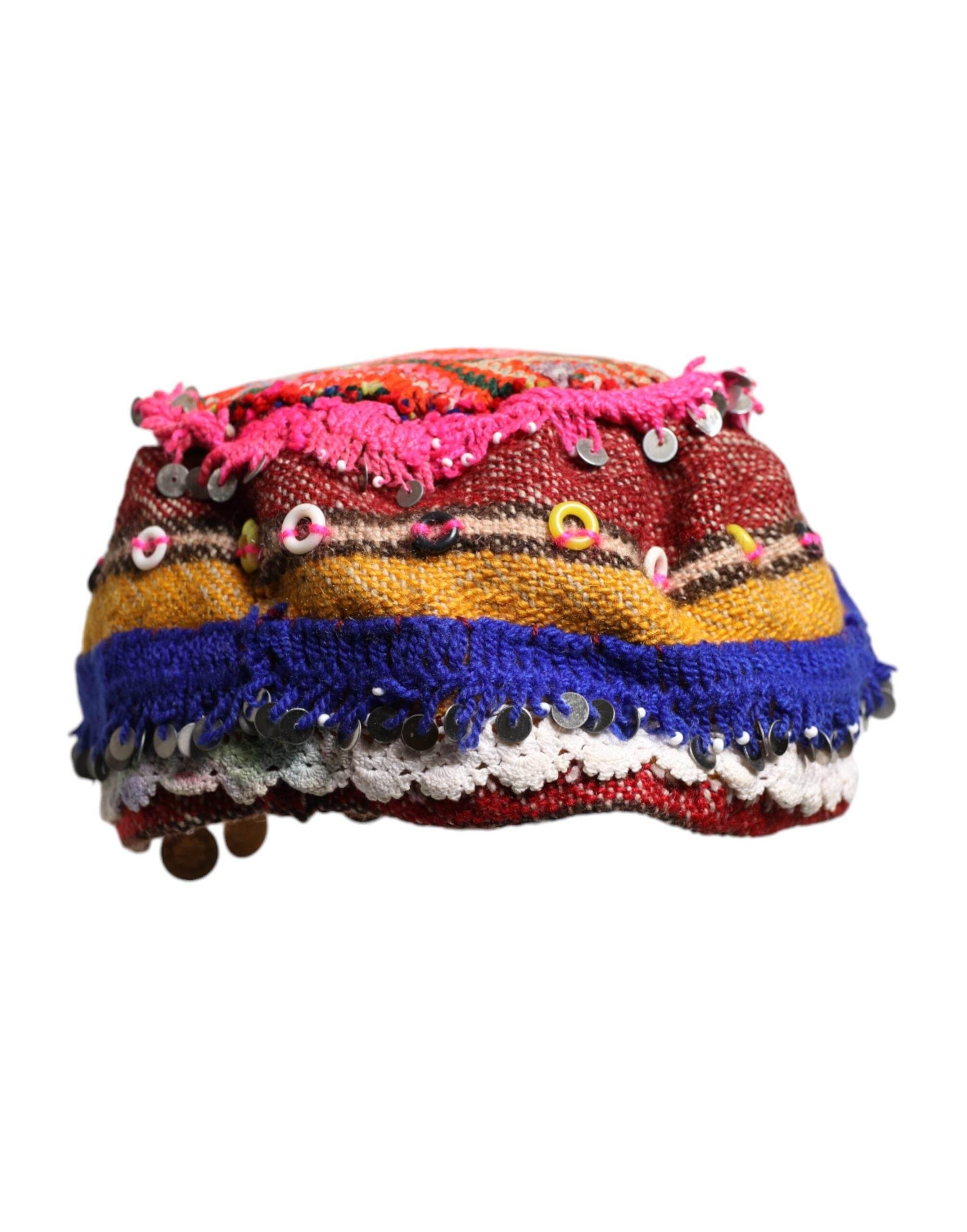 Dolce & Gabbana Multicolor Floral Sequin Knitted Embellished Hat - Hilstor